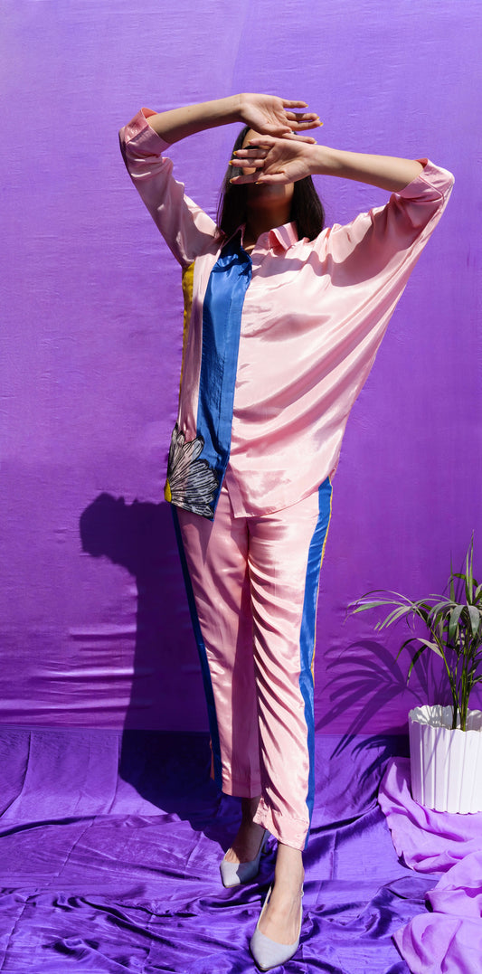 Floral Embroidered Pink Co ord Set