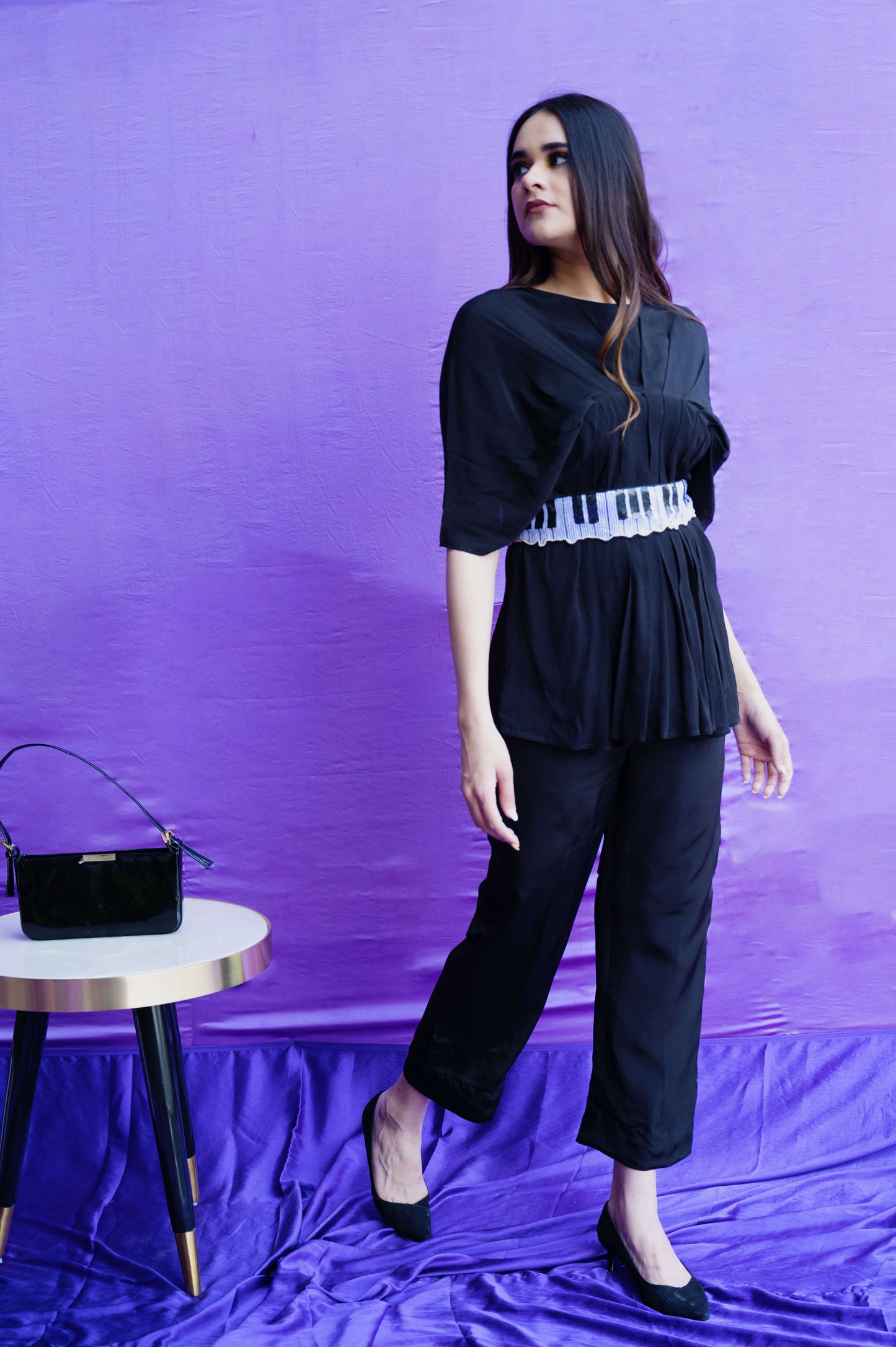 Pleated Top with Unique Piano belt Co ord Set