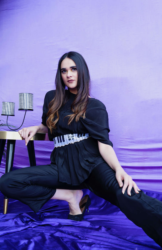 Pleated Top with Unique Piano belt Co ord Set