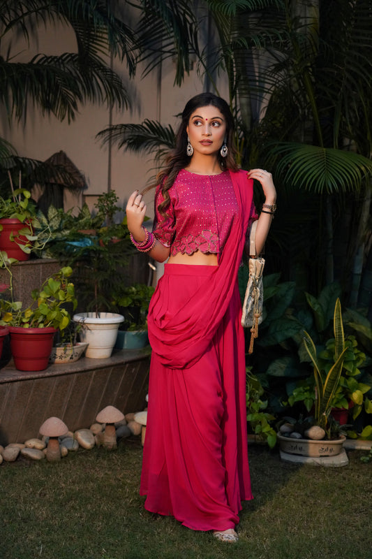 Magenta Pink Monochrome Outfit With Harram Pants