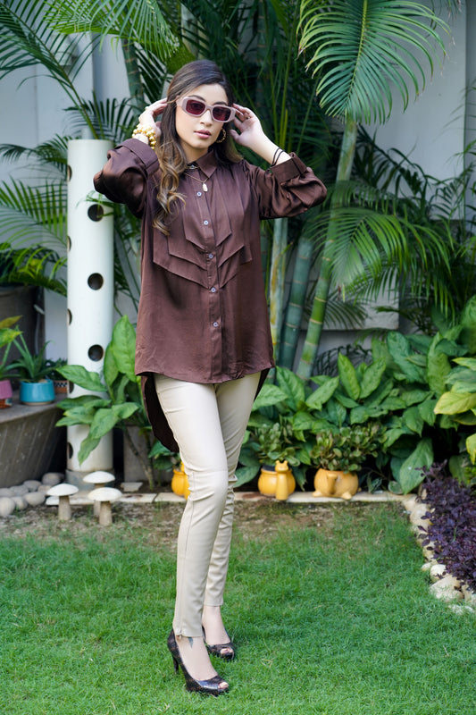 Classic brown shirt with front detailing