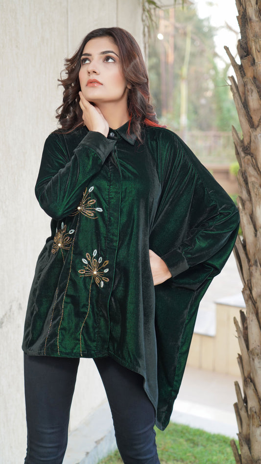 One Side Dropping Velvet Shirt