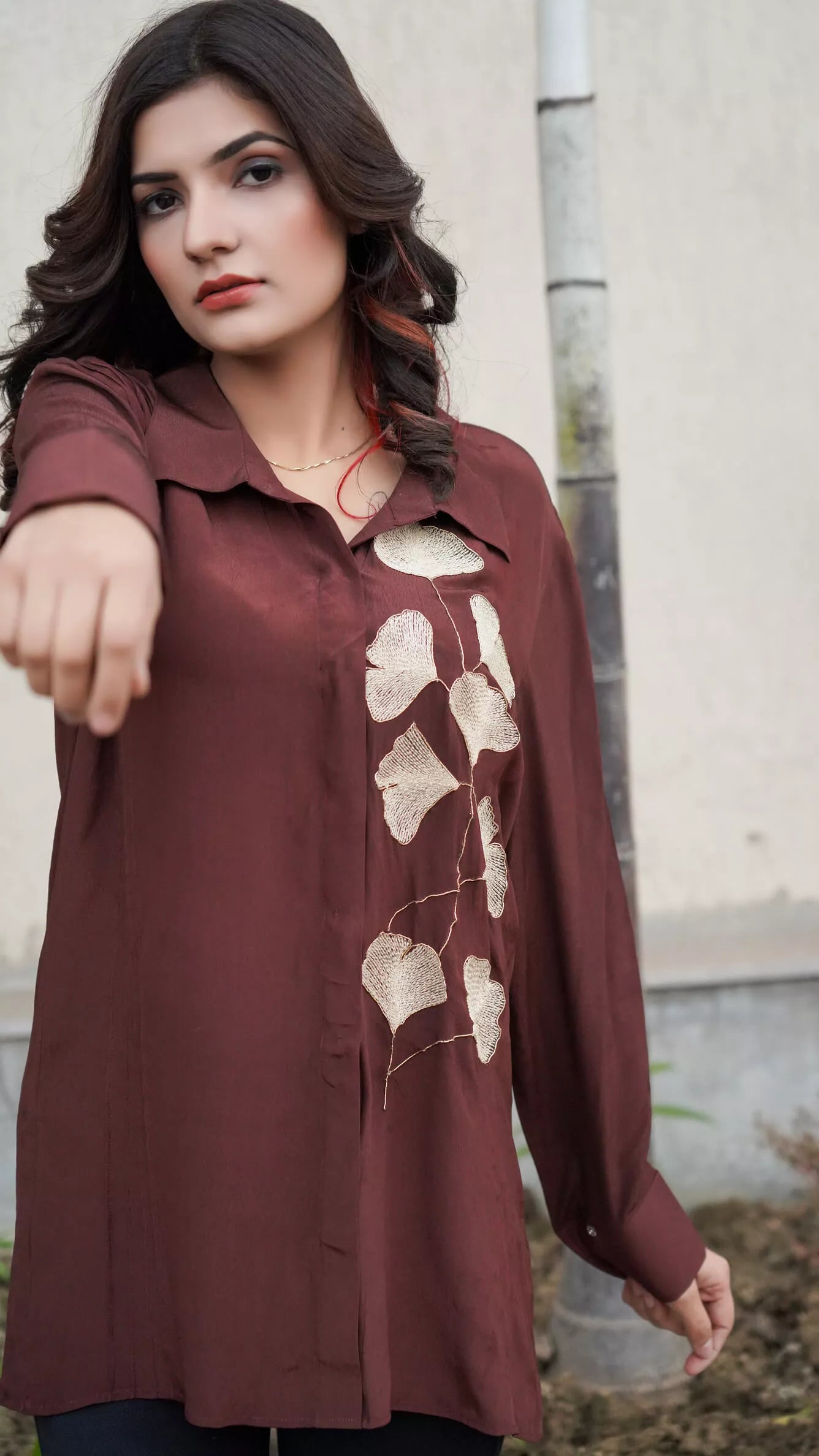 Brown Crepe Shirt