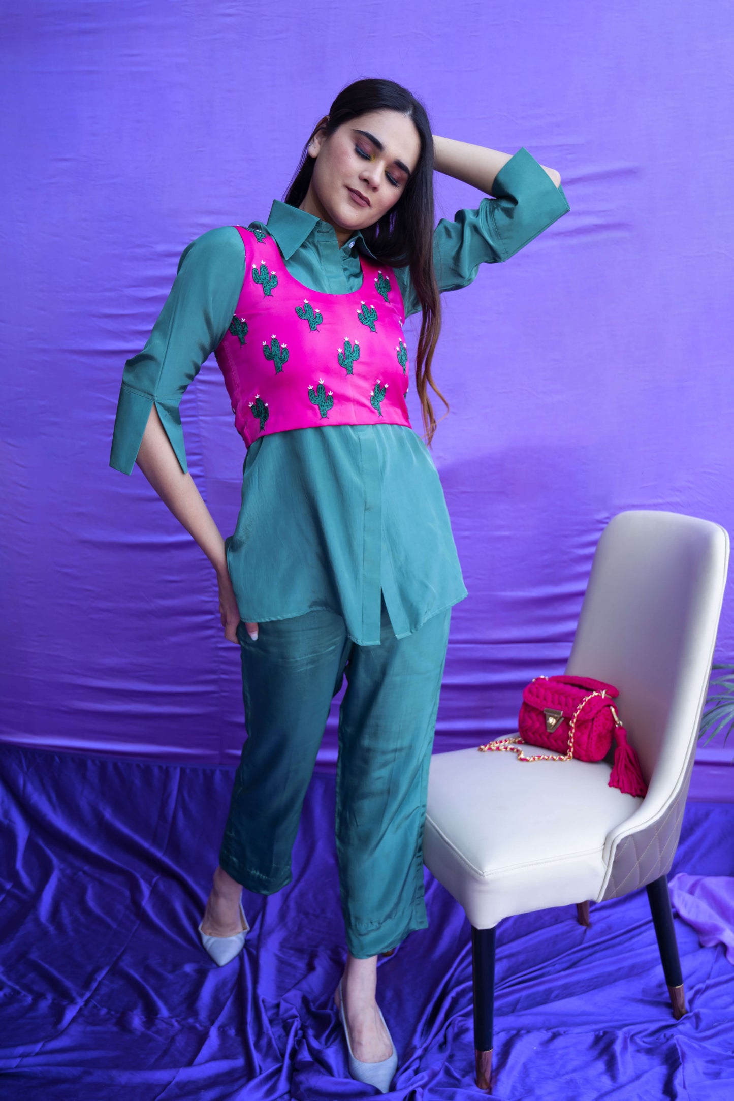 Exclusive Vibrant Colored Embroidered Co ord Set