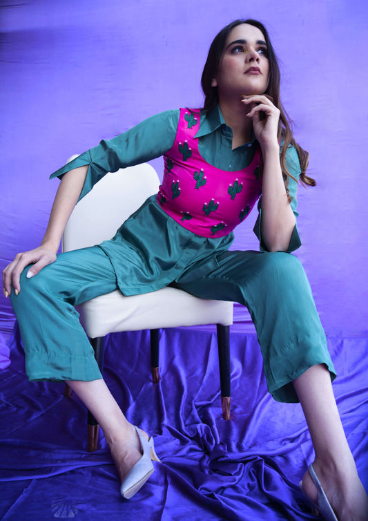 Exclusive Vibrant Colored Embroidered Co ord Set