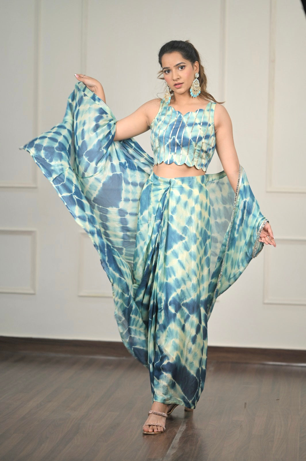Tie and dye printed chiffon Drape skirt