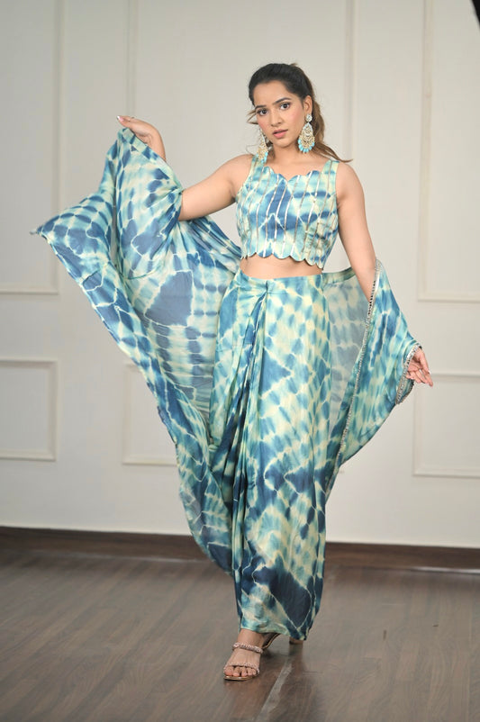Tie and dye printed chiffon Drape skirt
