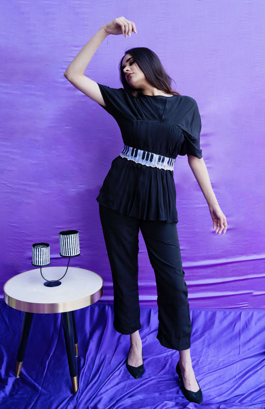 Pleated Top with Unique Piano belt Co ord Set