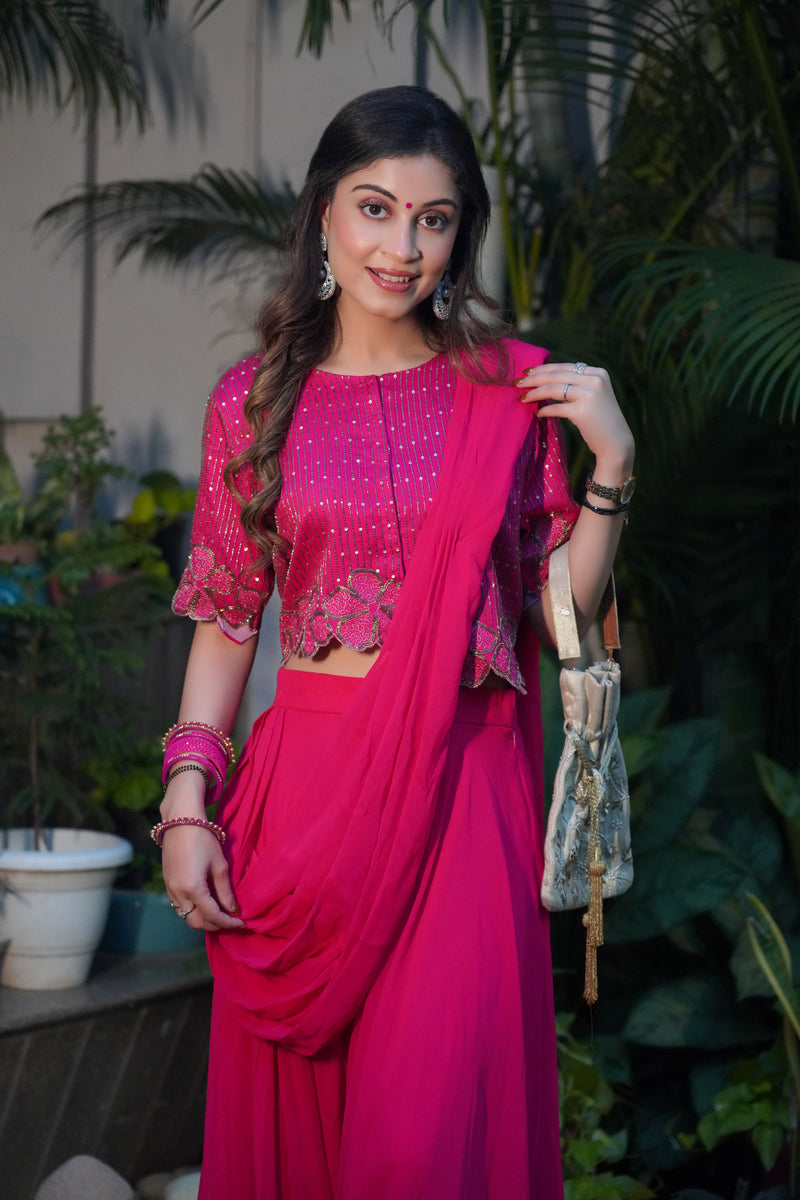 Magenta Pink Monochrome Outfit With Harram Pants