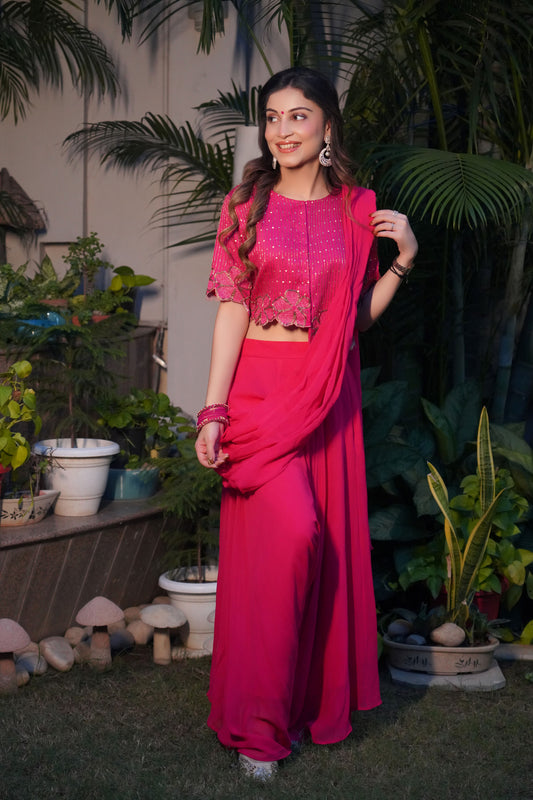 Magenta Pink Monochrome Outfit With Harram Pants