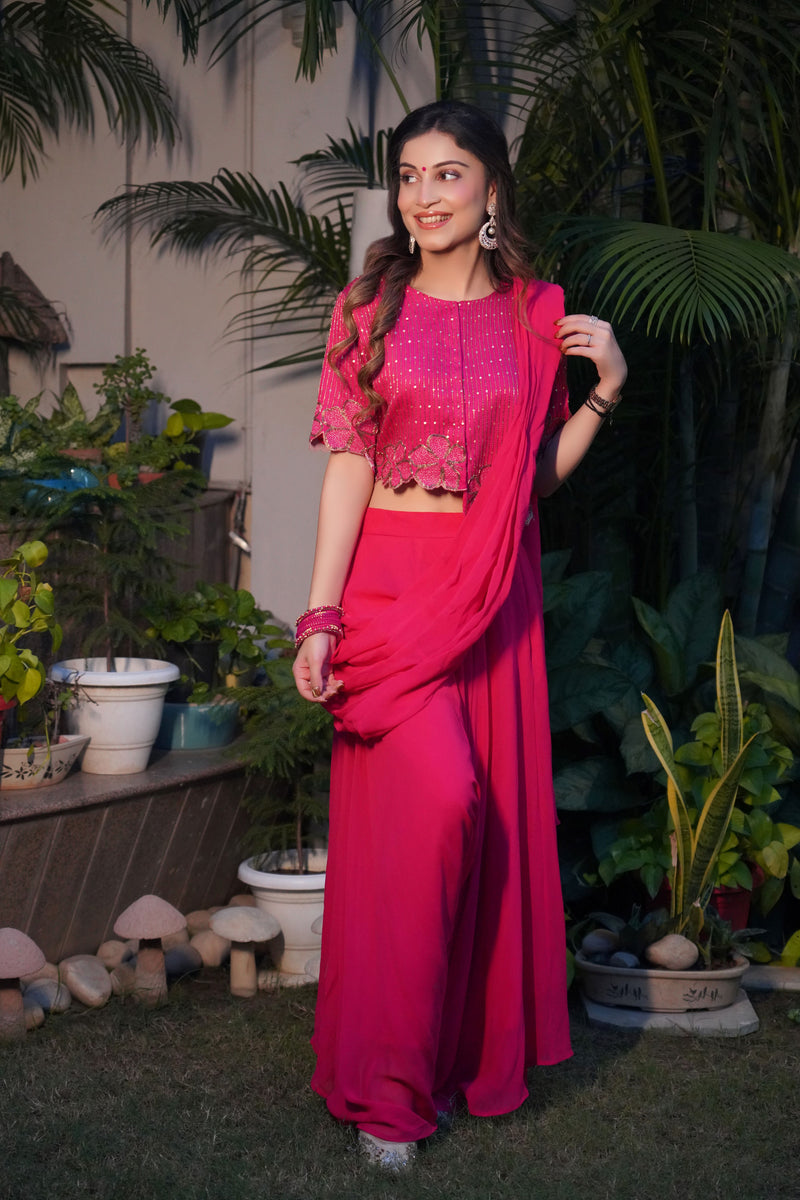 Magenta Pink Monochrome Outfit With Harram Pants