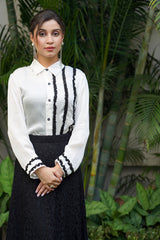 Black & White classic shirt with black ruffle embellishment