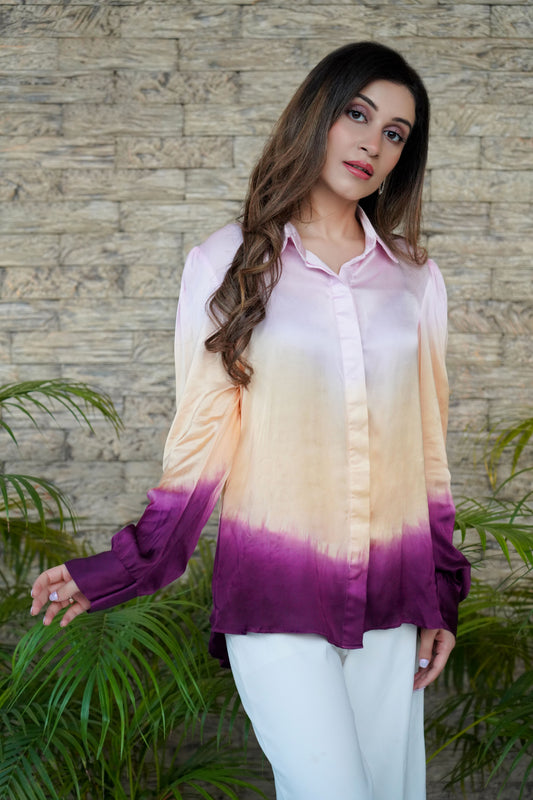 Ombre Modal Satin Shirt With Vibrant Pastel Shades