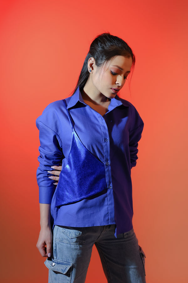 Blue shirt with metallic yoke
