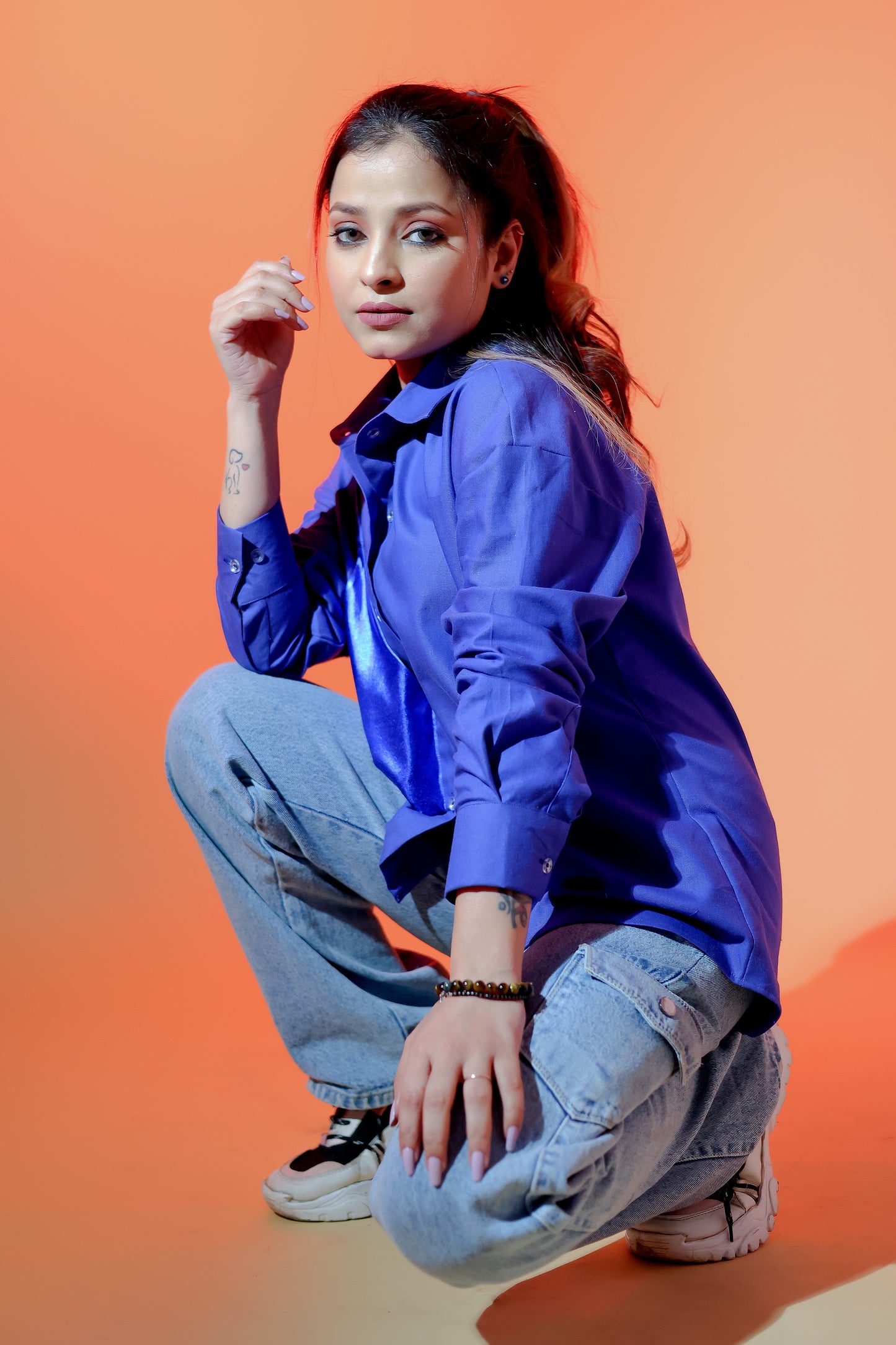 Blue shirt with metallic yoke
