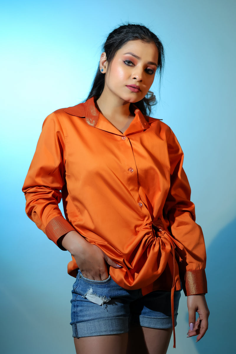 Knotted orange Shirt with Metallic detailing