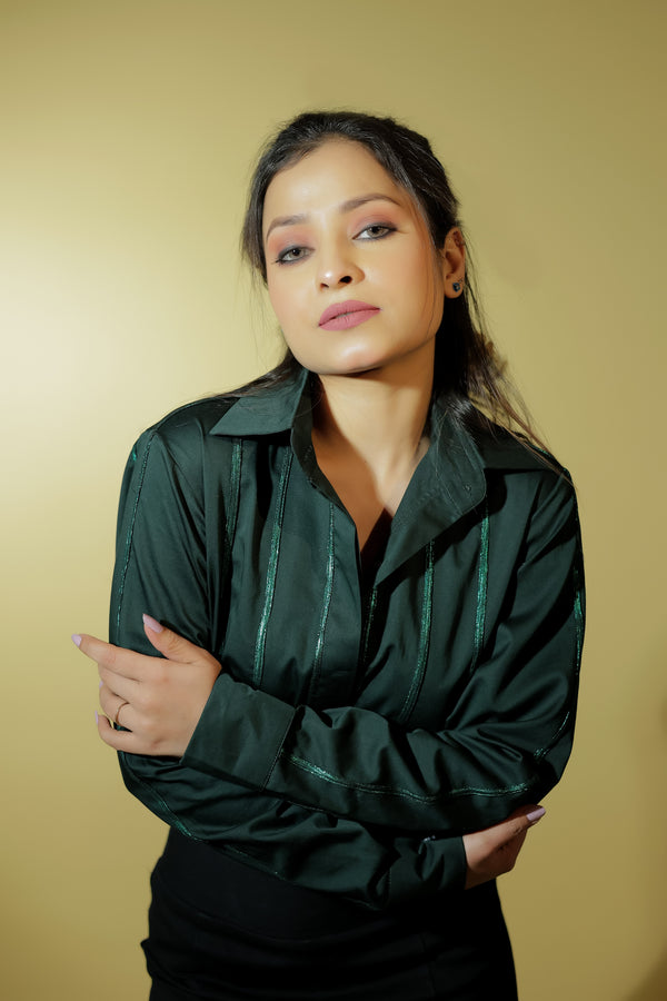Green Shirt with Metallic Stripes