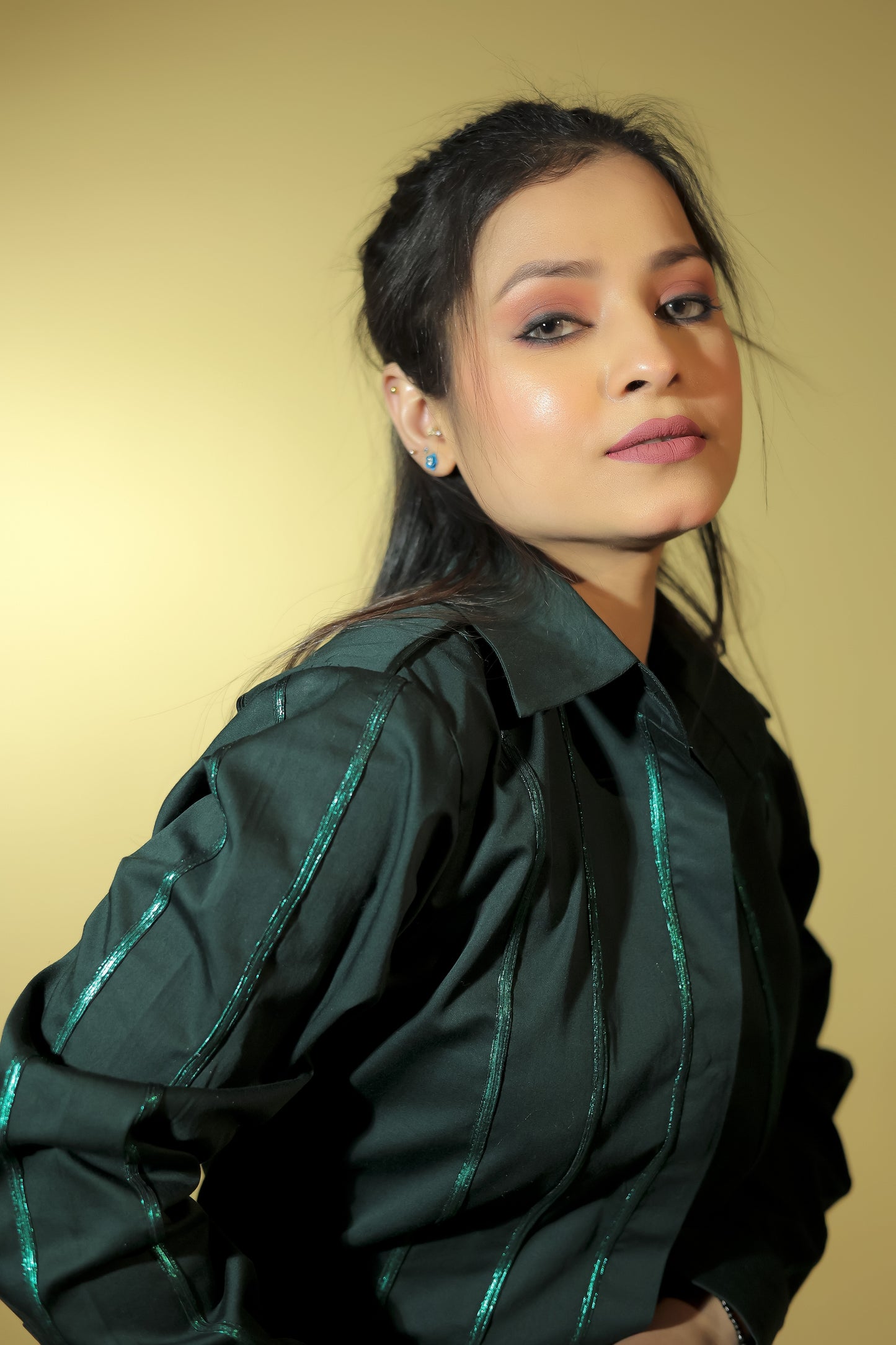 Green Shirt with Metallic Stripes