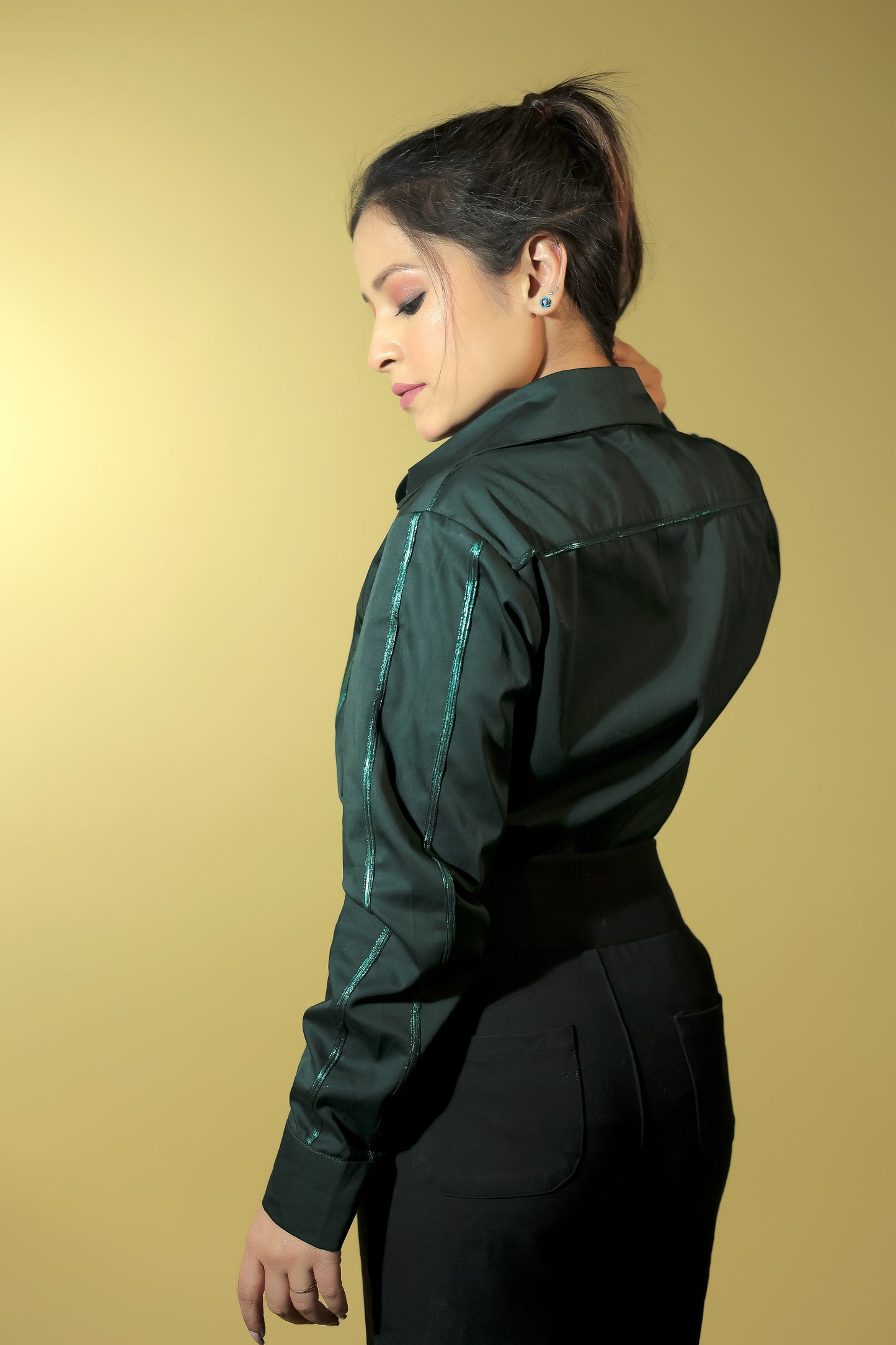 Green Shirt with Metallic Stripes