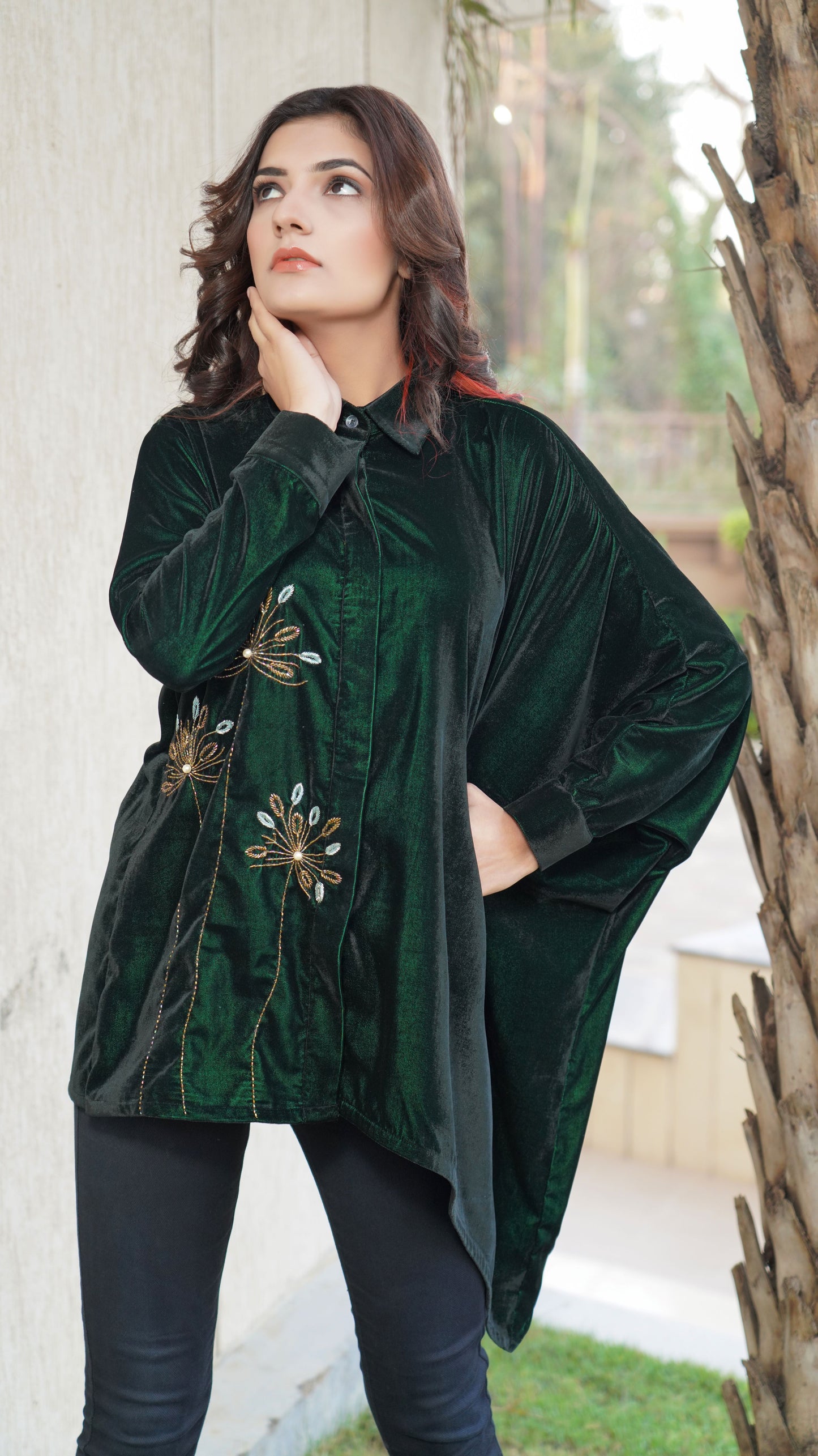 One Side Dropping Velvet Shirt