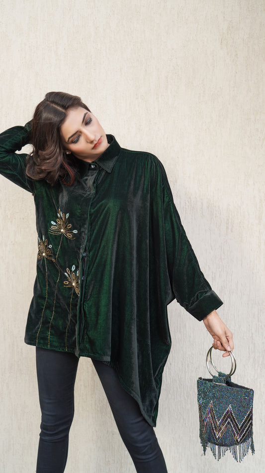 One Side Dropping Velvet Shirt