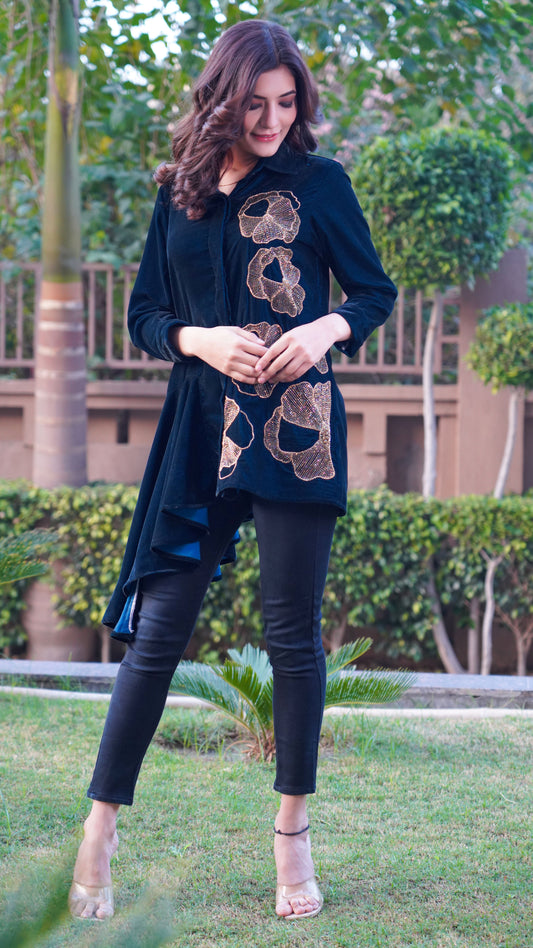 One Side Flare And Hand Embroidered Shirt
